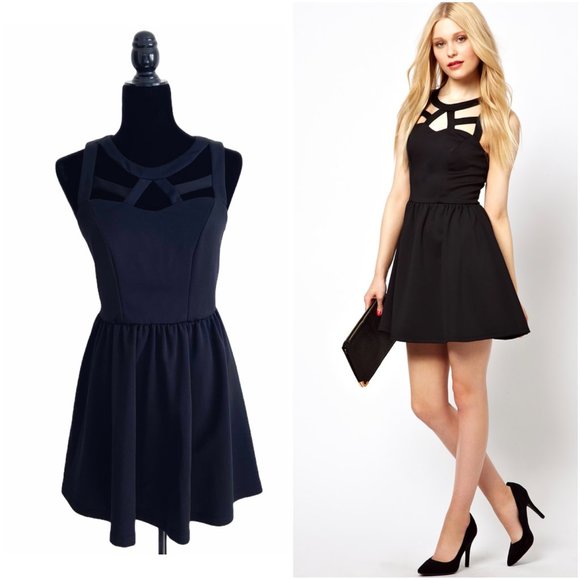 River Island X ASOS Black Caged Cut-Out Party Mini Skater Mini Dress M - Picture 12 of 12